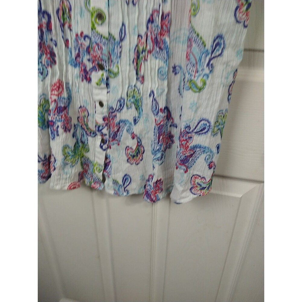 Woman Within 14/16 Tank Tunic White Paisley Button Front Casual Coastal Nautical - Picture 6 of 8
